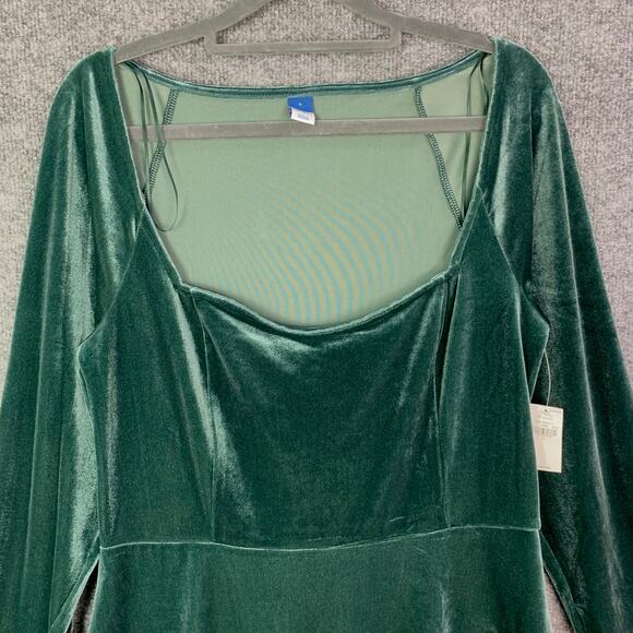 NEW Old Navy Fit & Flare Velvet Mini Dress Size Large Green - Picture 3 of 11